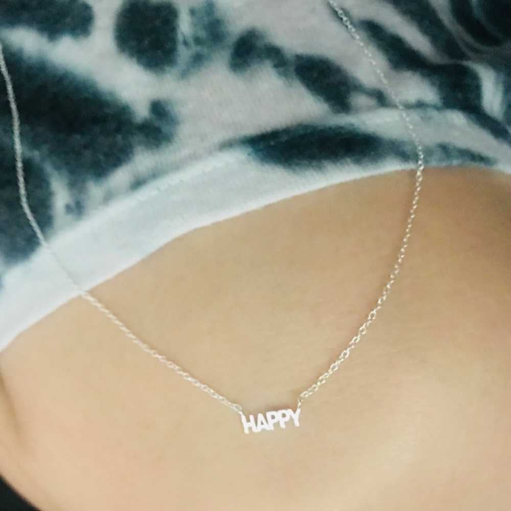 LA Rocks Happy Sterling Silver Station Necklace